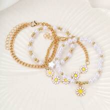 Conjunto De 4 Piezas De Pulseras Con Cuentas De Margarita Y Perlas Falsas - Set 4 pulseras margaritas - Ver 3
