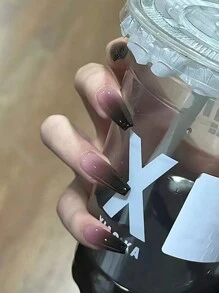 24 Pieces Milky White Powder Long Gradient Ballet Nail Nail Tablets +1 Piece 24 Jelly Glue +1 Rub St Press On Nails Nail Supplies