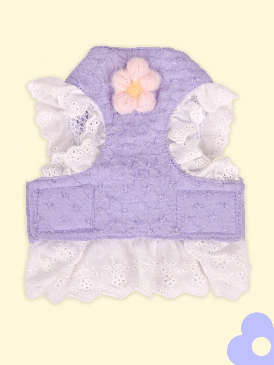 1只裙式狗胸背帶,輕盈透氣可愛花卉設計,適用於小貓小狗 - 紫色 - 查看 1