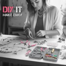 首飾DIY入門套件耳環項鍊DIY珠子鉗子工具套件首飾修理工具套件首飾配件，適用於成人和初學者（粉色） - 粉色 - 查看 3