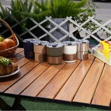 1pc Stainless Steel + Ps Plastic Lid Coffee Cup/Beer Mug With 300ml Capacity And Walnut Wood Heat Insulation Sleeve - Silver - View 7