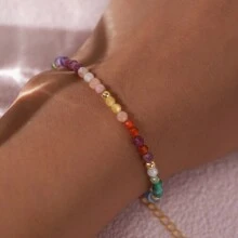 1 件 2024 情人节 18K 镀金多色宝石精致珠宝串珠手链女士新年礼物情人节、妈妈、母亲、母亲节、礼物 - 彩色 - 查看 3