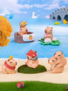 8入組微景觀創意可愛的水豚造型人物盲盒裝飾,適用於桌上 - 彩色 - 查看 1