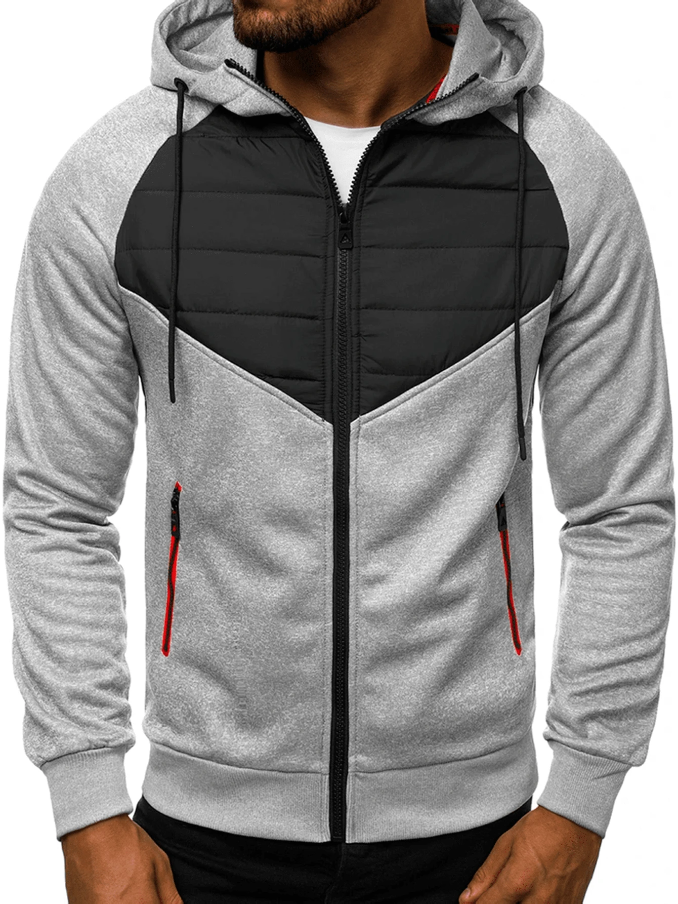 Shendy Vendy Men's Sweatshirt With Sports Hood With Zipper Hoodie - 淺灰色 - 查看 1