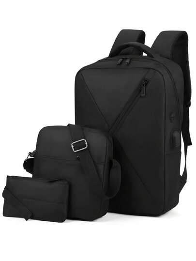 Mochila Casual Carga Usb Escolar Laptop 15.6 Plugadas Set de 3 Piezas