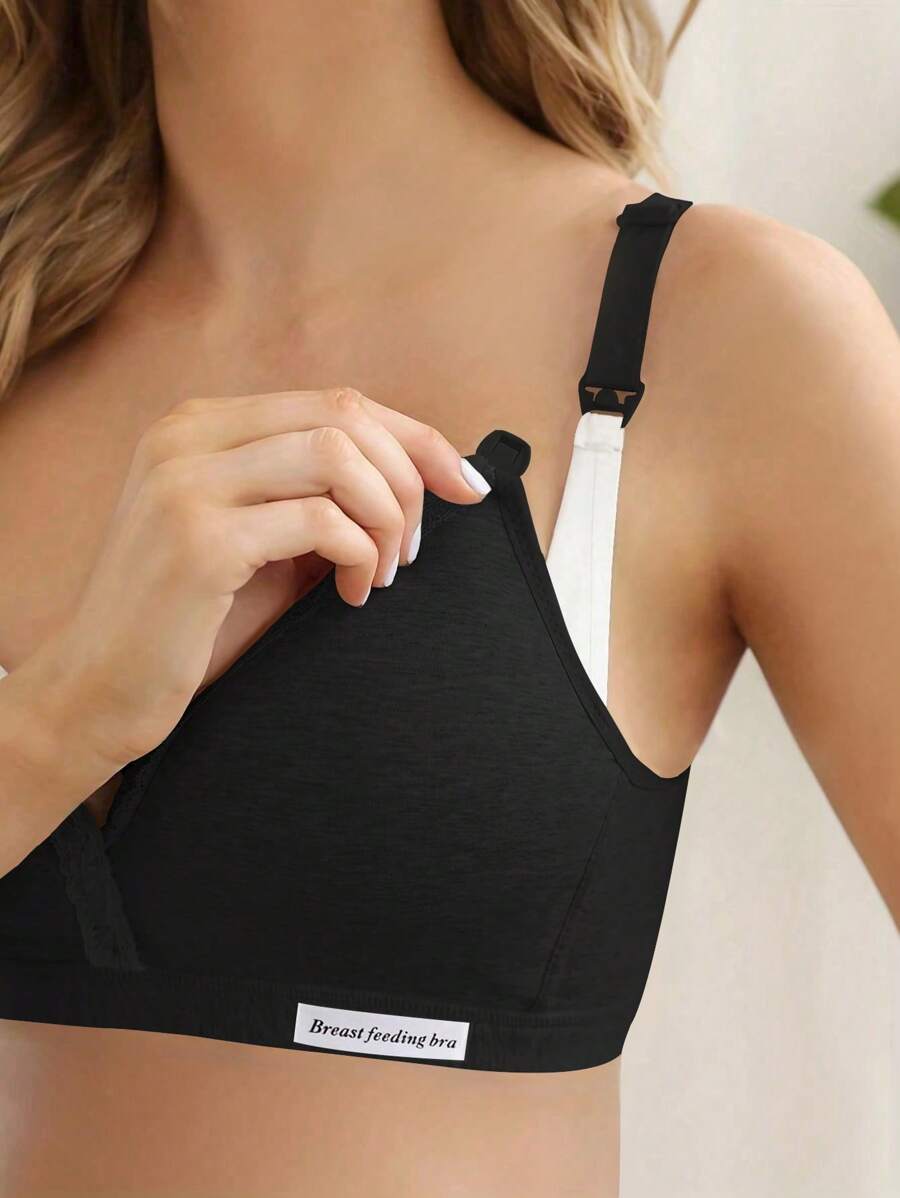 1件孕妇哺乳文胸，无钢圈，交叉式，透气 - 黑色 - 查看 1