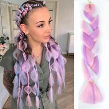Braiding Hair Extensions 24 Inch 1pc/Pack Synthetic High Temperature Jumbo Braiding Hair Profession Crochet Colored Hair Extensions For Braiding For Daily Party , Halloween, Cosplay,Christmas, Parties, Etc.(Purple/Pink/White)