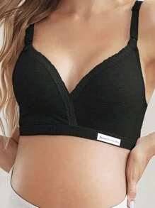 1件孕妇哺乳文胸，无钢圈，交叉式，透气 - 黑色 - 查看 3