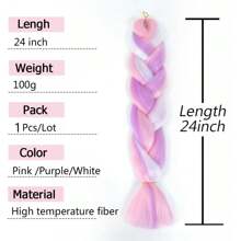 Braiding Hair Extensions 24 Inch 1pc/Pack Synthetic High Temperature Jumbo Braiding Hair Profession Crochet Colored Hair Extensions For Braiding For Daily Party , Halloween, Cosplay,Christmas, Parties, Etc.(Purple/Pink/White)