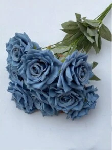 9-Head Roses Artificial Silk Flowers, Fake Roses With 43cm/17inch Long Stems Realistic Faux Rose Bouquets For Wedding Decorations Bridal Shower Floral Arrangements Party Home Table Decor Party Birthday,Valentine'S Day,Mother'S Day Gift Outdoor Decor - 藏蓝色 - 查看 3