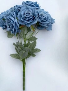 9-Head Roses Artificial Silk Flowers, Fake Roses With 43cm/17inch Long Stems Realistic Faux Rose Bouquets For Wedding Decorations Bridal Shower Floral Arrangements Party Home Table Decor Party Birthday,Valentine'S Day,Mother'S Day Gift Outdoor Decor - 藏蓝色 - 查看 4