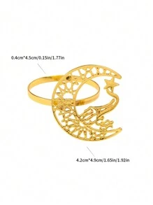 1pc Hollow Out Crescent Moon & Stars Design Napkin Rings, Creative Table Decor For Festivals - Gold - View 5