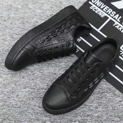 Men's Casual Shoes, Black Work Shoes For Spring/Autumn, Faux Leather Sneakers