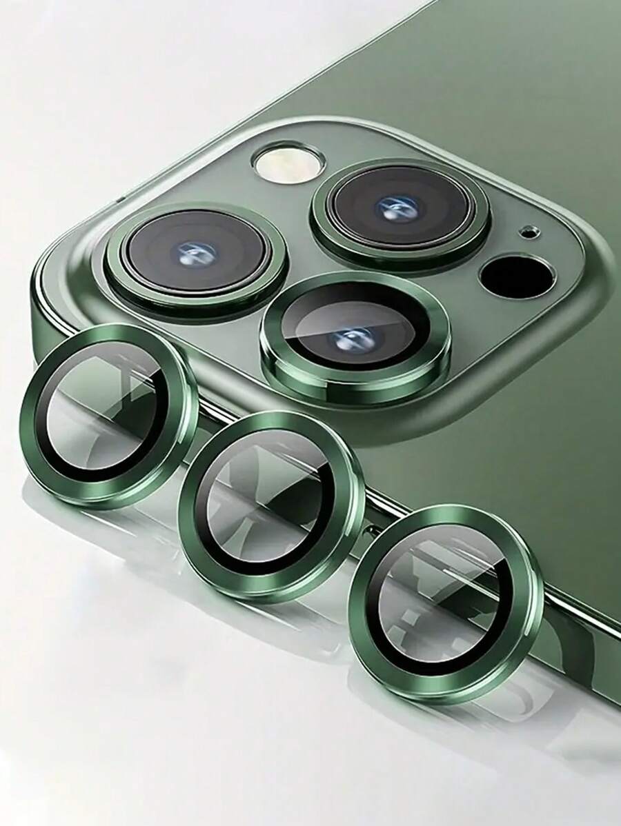 9H Tempered Glass Metal Ring Camera Cover Film - Protect Your Compatible With Apple17/17Air/17pro/17promax/16/16pro/16plus/16promax/16 14 Pro (6.1 Inch) & 14 Pro Max (6.7 Inch) With Case Friendly Anti-Scratch High Definition Coverage & A Metal Ring For Maximum Protection! - Green - View 1
