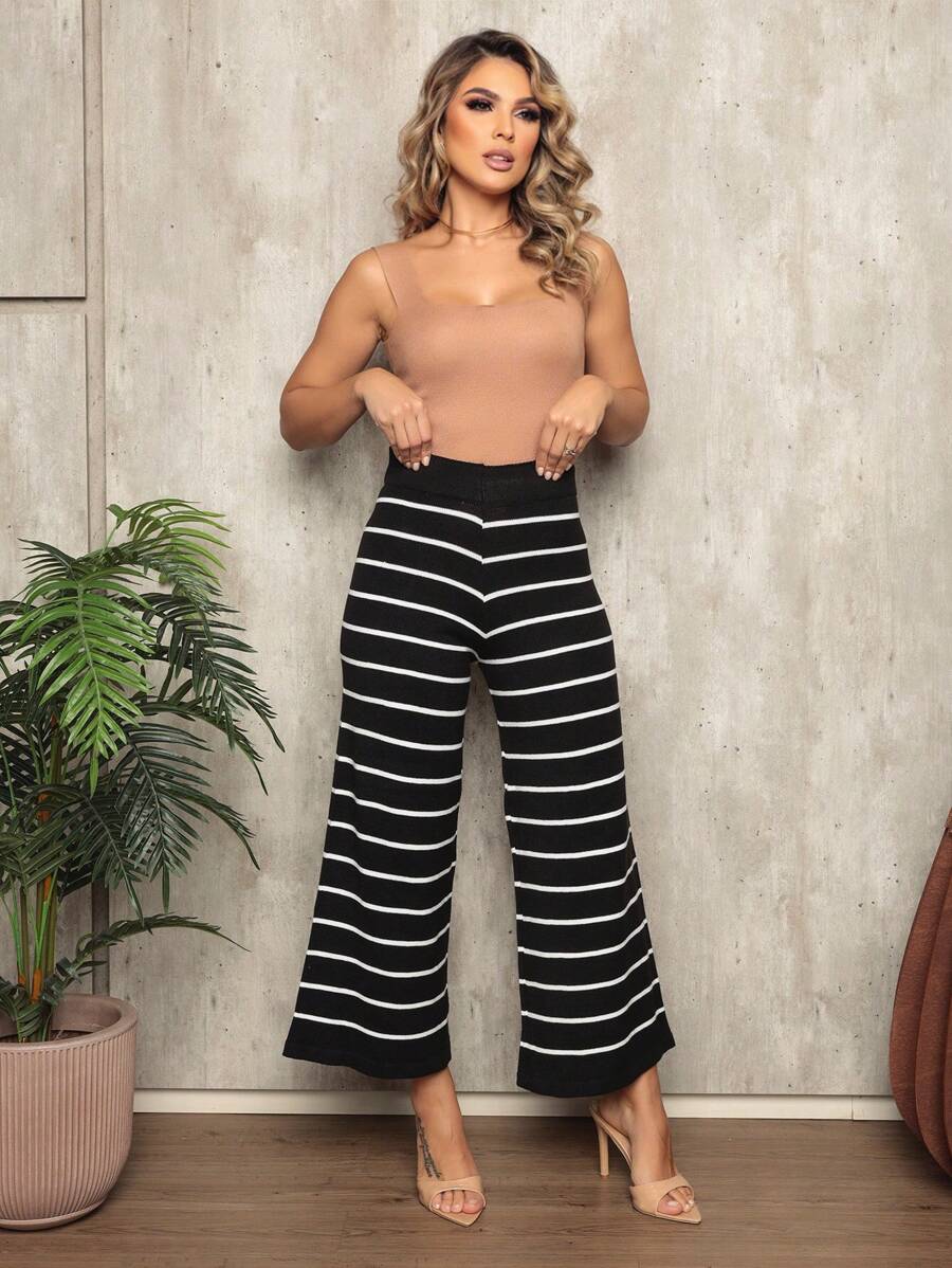 Women Sweater Pants - 黑色 - 查看 1