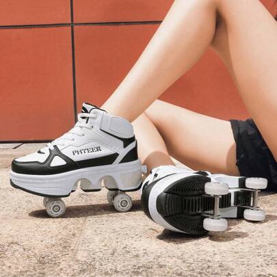 PHTEER Roller Skate Shoes With 4 Wheels, Transformable Roller Shoes For Walking, Skating,