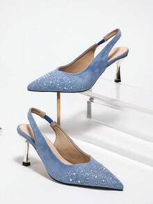 Women's High Heel Chunky Heel Pointed Toe Closed Toe Slingback Sandals, Fashionable Shoes - Royal Blue - View 2