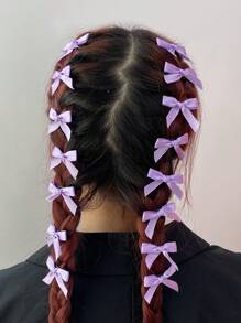 6个/15个/30个装女士小发夹，紫色，丝带蝴蝶结发夹，时尚甜美芭蕾风可爱女孩发夹，彩色蕾丝发夹，Y2K配饰 - 紫色 - 查看 2