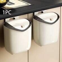 1pc Kitchen Dustbin With Lid, Wall-Mounted Trash Can, Capacity Garbage Bin, Highly Attractive Bathroom Paper Basket, Home Supplies, Room Decor, Cleaning Supplies - White - View 1