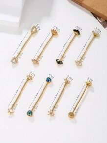 1pc Elegant New Arrivals Golden Yellow Industrial Piercing Jewelry 14G 316L Stainless Steel Flower Leaf Heart Wave Industrial Earrings 5A Stone For Women Men Chain Dangle Industrial Bar Piercing Cartilage Helix Piercing Earrings Industrial Barbell Body Piercing Jewelry For Party Daily Wear Valentines,Mom,Mother,Mother's Day,Gift - Multicolor - View 9