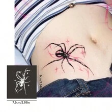 12张黑红蜘蛛纹身贴防水迷你纹身贴个性仿真万圣节化妆派对装扮 - 黑色 - 查看 2