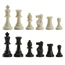塑膠國際象棋棋子,帶額外皇后,僅 34 個白色和黑色國際象棋棋子（3 英寸特大號,包括儲物袋 - 黑與白 - 查看 4