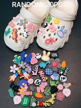 Random 20pcs New Fashion Pvc Shoe Charm Buckle, Shoes Flower Suitable For Men And Women