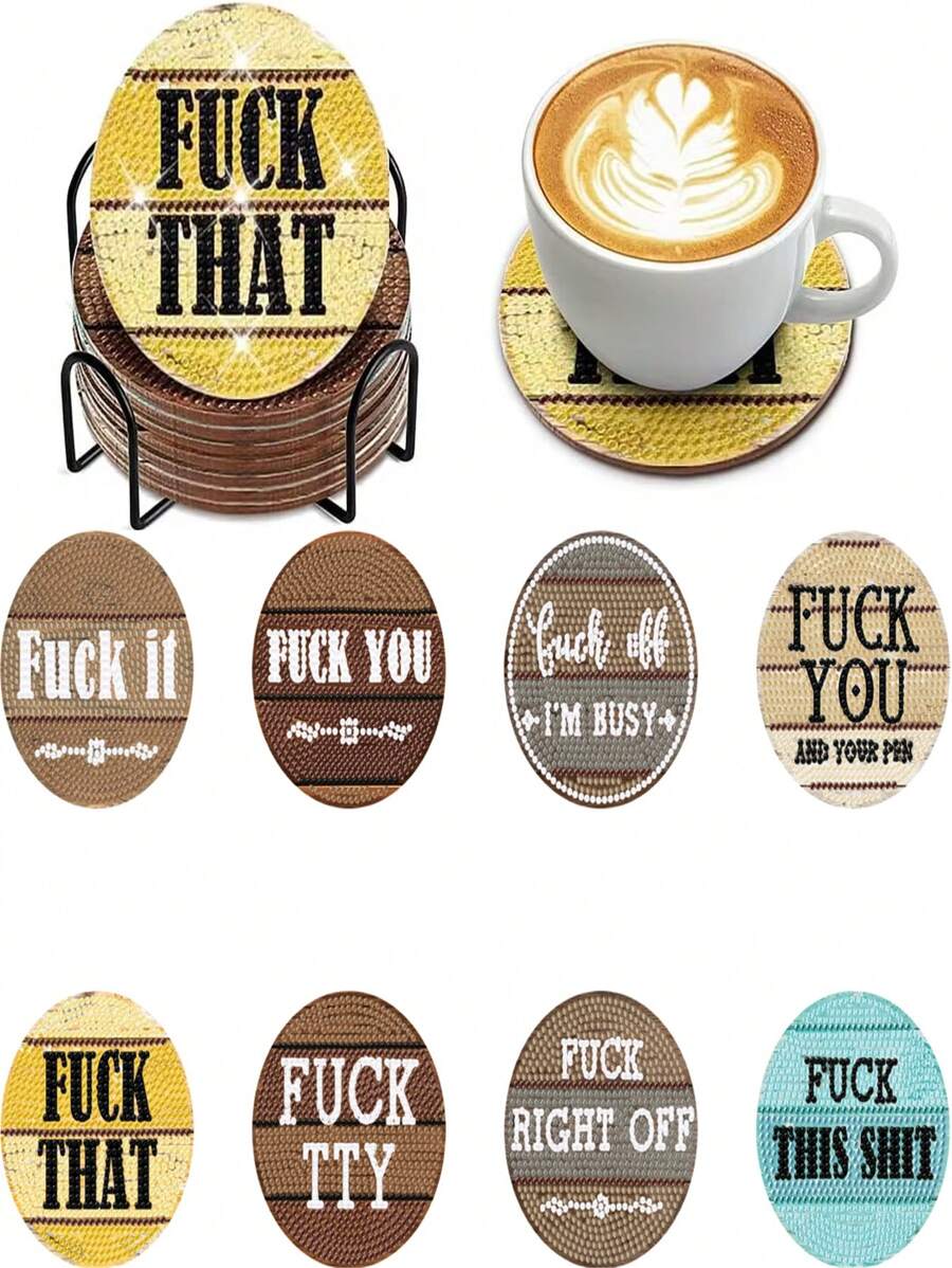 全新 Diy 手工鑽石畫全鑲鑽客廳臥室裝飾 8 件套杯墊 - 彩色 - 查看 1