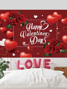 情人節快樂背景布幟,情人節背景布幟大型橫幅裝飾,適用於情人節派對用品和裝飾 - 彩色 - 查看 5