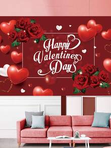 情人節快樂背景布幟,情人節背景布幟大型橫幅裝飾,適用於情人節派對用品和裝飾 - 彩色 - 查看 4