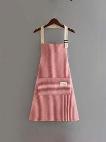 1 stuk, waterdichte schort van linnen, blauwgrijs, bruin, wit gestreepte schort, keukenschort voor volwassenen, ademend, modieus, waterdicht schort, keukenbenodigdheden - Roze - Bekijken 12