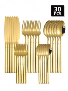5/30pcs Gold Stainless Steel Cutlery Set, Including Knife, Fork, Spoon, Suitable For Home Kitchen And Restaurant,Kitchen,Christmas Gift,School Supplies - Gold - View 8