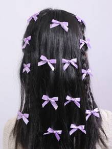 6个/15个/30个装女士小发夹，紫色，丝带蝴蝶结发夹，时尚甜美芭蕾风可爱女孩发夹，彩色蕾丝发夹，Y2K配饰 - 紫色 - 查看 3