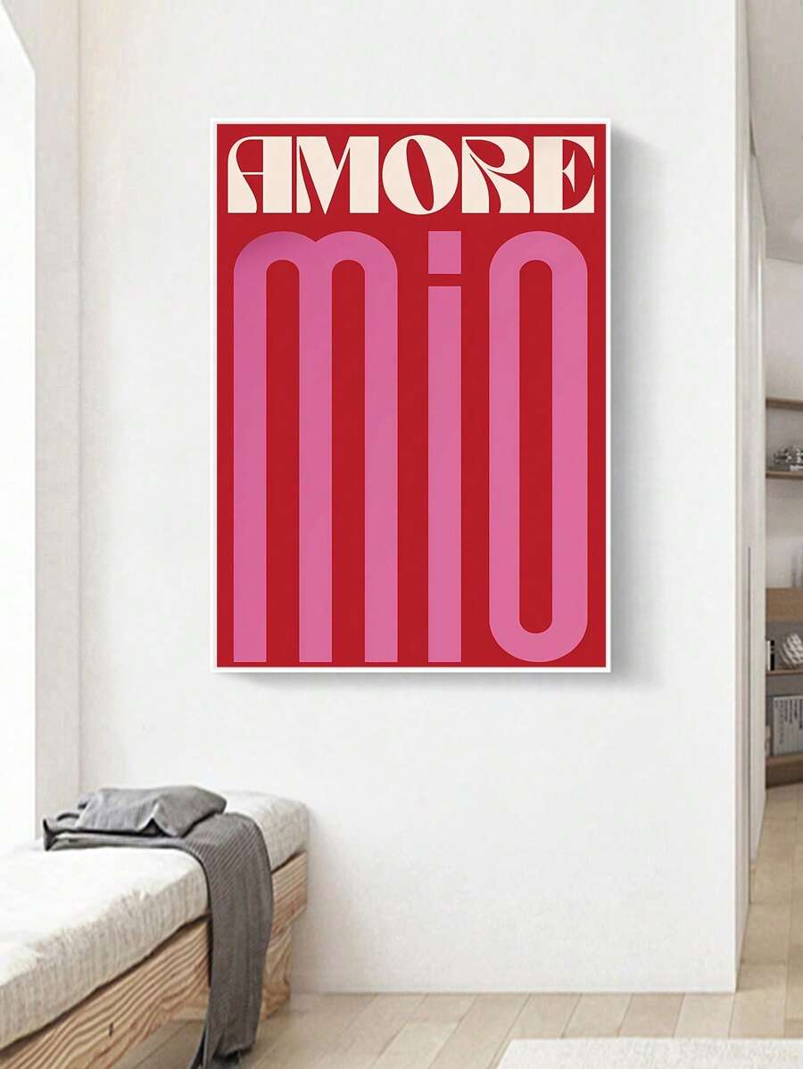 1pc Unframed AMORE MIO Letter Poster Printed On Waterproof Canvas, Living Room Or Bedroom Wall Decoration,Wall Art - Multicolor - View 1