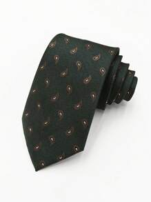 1 件男士时尚绿色圆点佩斯利和植物图案领带，适合正式场合和派对，工作领带