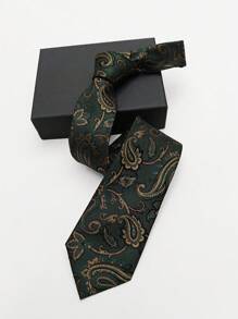 1 件男士时尚绿色圆点佩斯利和植物图案领带，适合正式场合和派对，工作领带