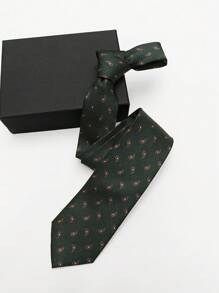 1 件男士时尚绿色圆点佩斯利和植物图案领带，适合正式场合和派对，工作领带