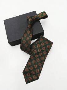 1 件男士时尚绿色圆点佩斯利和植物图案领带，适合正式场合和派对，工作领带