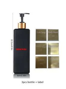 500ml/16.9oz Shampoo Pump Bottle With Gold Waterproof Label, Suitable For Bathroom Shampoo, Conditioner, Body Wash - Black, Home Bathroom Decor, Autumn Decor, Back To School Decor - Black - View 7