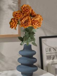 9-Head Roses Artificial Silk Flowers, Fake Roses With 43cm/17inch Long Stems Realistic Faux Rose Bouquets For Wedding Decorations Bridal Shower Floral Arrangements Party Home Table Decor Party Birthday,Valentine'S Day,Mother'S Day Gift Outdoor Decor - 橘色 - 查看 3