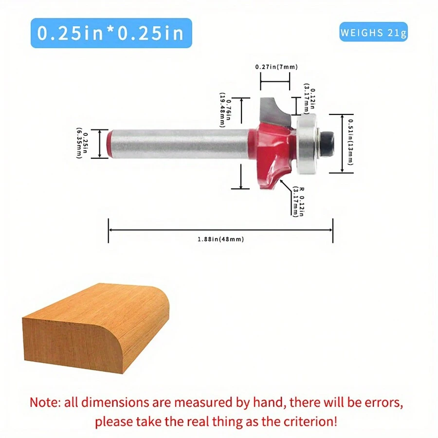 帶有軸承的木工銑刀圓角銑刀修邊銑刀鑽頭凹槽鑿子雕刻木工工具圓化鑽頭 1/4 英吋柄 - 杏色 - 查看 1