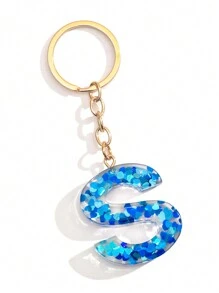 1個女士藍色黏合劑心型亮片可愛字母鑰匙扣,送給朋友的絕佳禮物 - 寶藍色 - 查看 35