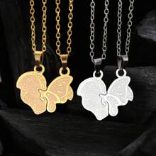 2 件时尚不锈钢蝴蝶形吊坠项链，适合情侣、情人节限量版、妈妈、母亲、母亲节、礼物