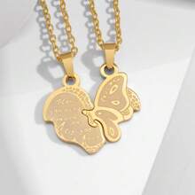 2 件时尚不锈钢蝴蝶形吊坠项链，适合情侣、情人节限量版、妈妈、母亲、母亲节、礼物