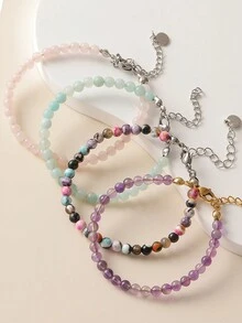 KBJW 1條精緻的經典珠鏈手鍊,不銹鋼火沙石珠手鍊適合女性日常佩戴送禮 - 彩色的 - 查看 1