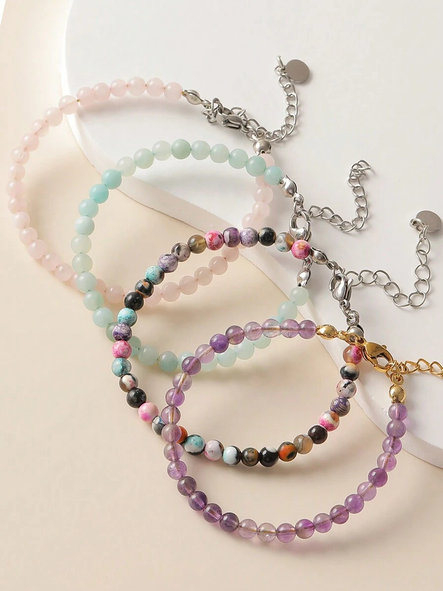 KBJW 1條精緻的經典珠鏈手鍊,不銹鋼火沙石珠手鍊適合女性日常佩戴送禮 - 彩色的 - 查看 1