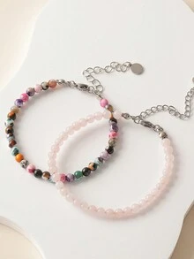 KBJW 1條精緻的經典珠鏈手鍊,不銹鋼火沙石珠手鍊適合女性日常佩戴送禮 - 彩色的 - 查看 5