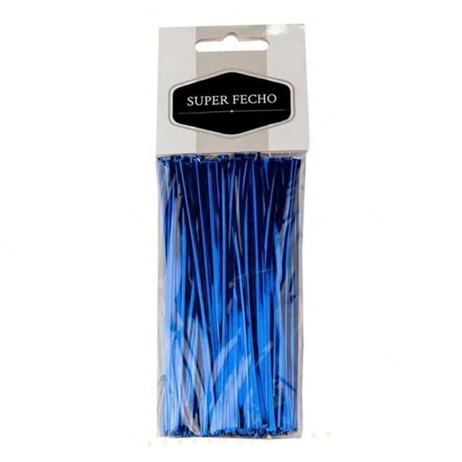 Fecho prático aramado metalizado 100 unidades - Azul - Visão 1