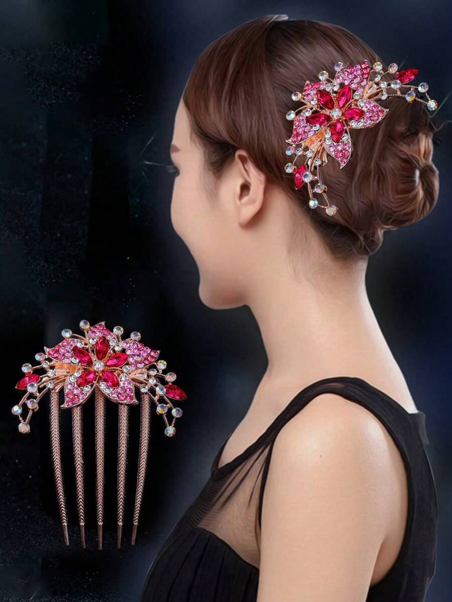 Women's Exquisite Crystal Flower Hair Comb Hair Pin Hair Fork Hair Stick Hair Accessories For Updo & Bridal Hair Royal Combs For Hair Side Comb, School Stuff, Wedding
