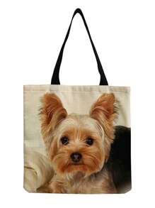 Cute Yorkie Dog Print Tote Bag, Large Capacity Travel Beach Bag, Fashionable Casual Handbag, Reusable Shopping Bag, Gift For Dog Lovers - Purple - View 1